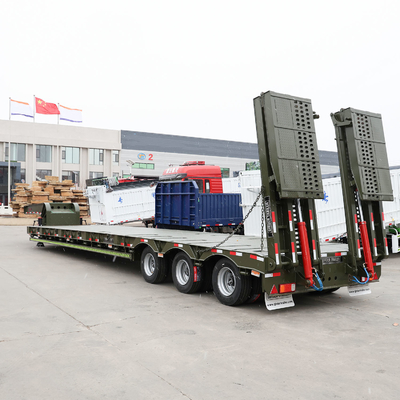 Auto-dumping 4 eixo Lowboy pode extensível Semi-reboque de cama baixa Um ano Serviço pós-venda